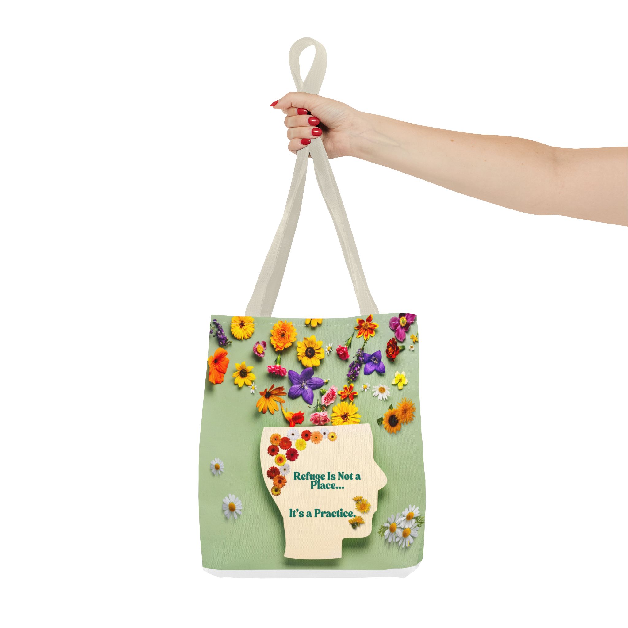 Whimsical Floral Tote Bag - "Refuge Is Not a Place... It's a Practice"