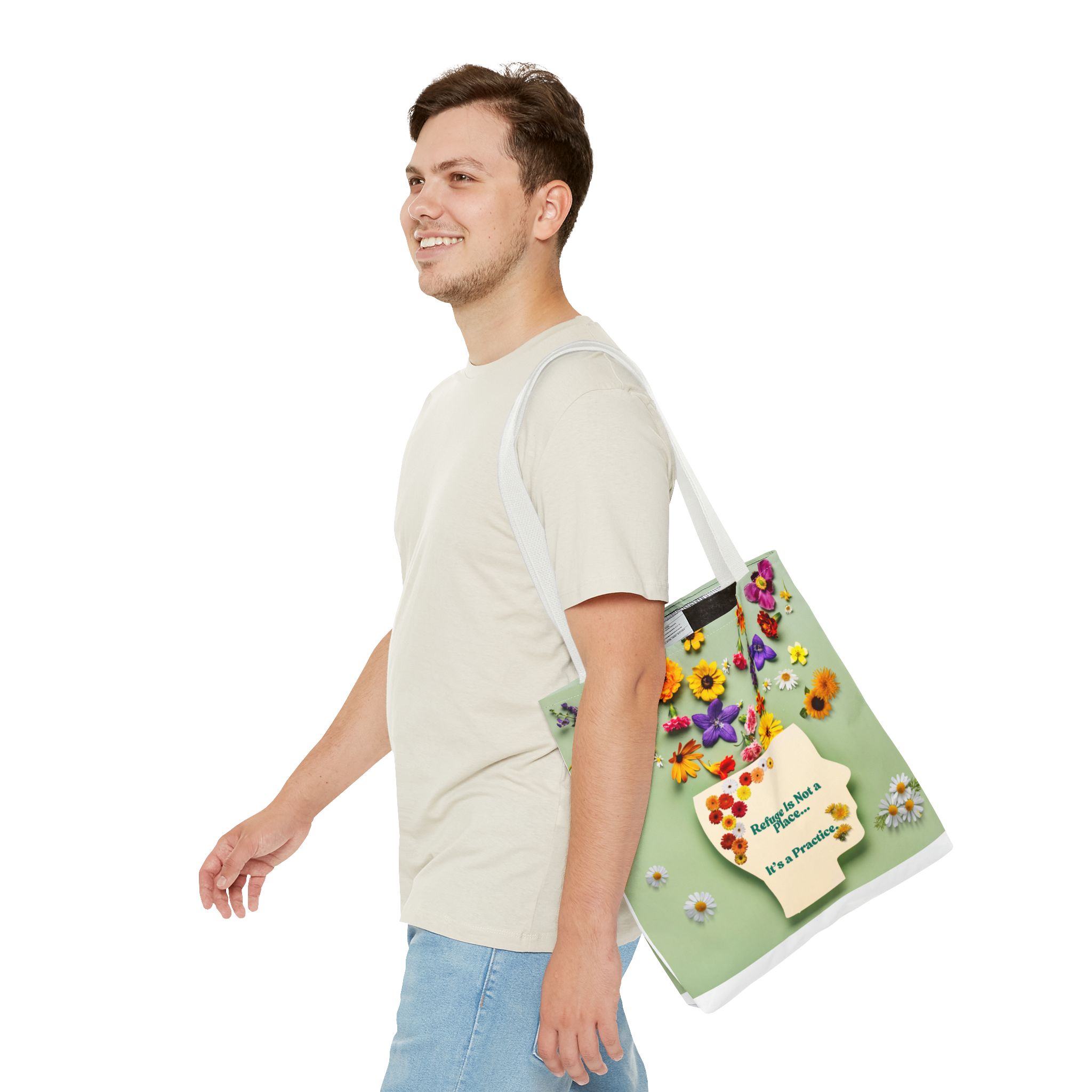 Whimsical Floral Tote Bag - "Refuge Is Not a Place... It's a Practice"