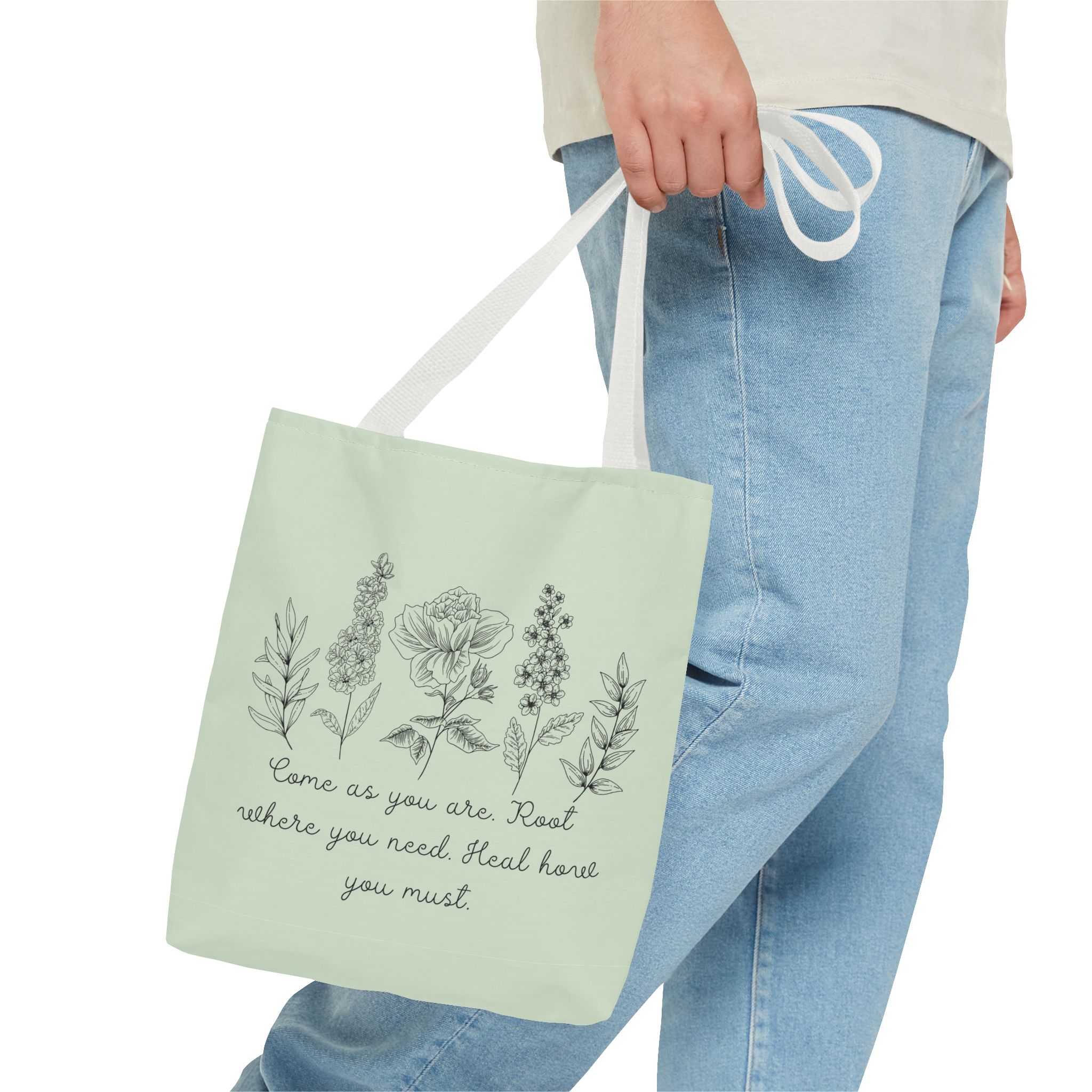 Floral Healing Tote Bag - "Come as you are" Inspirational Design