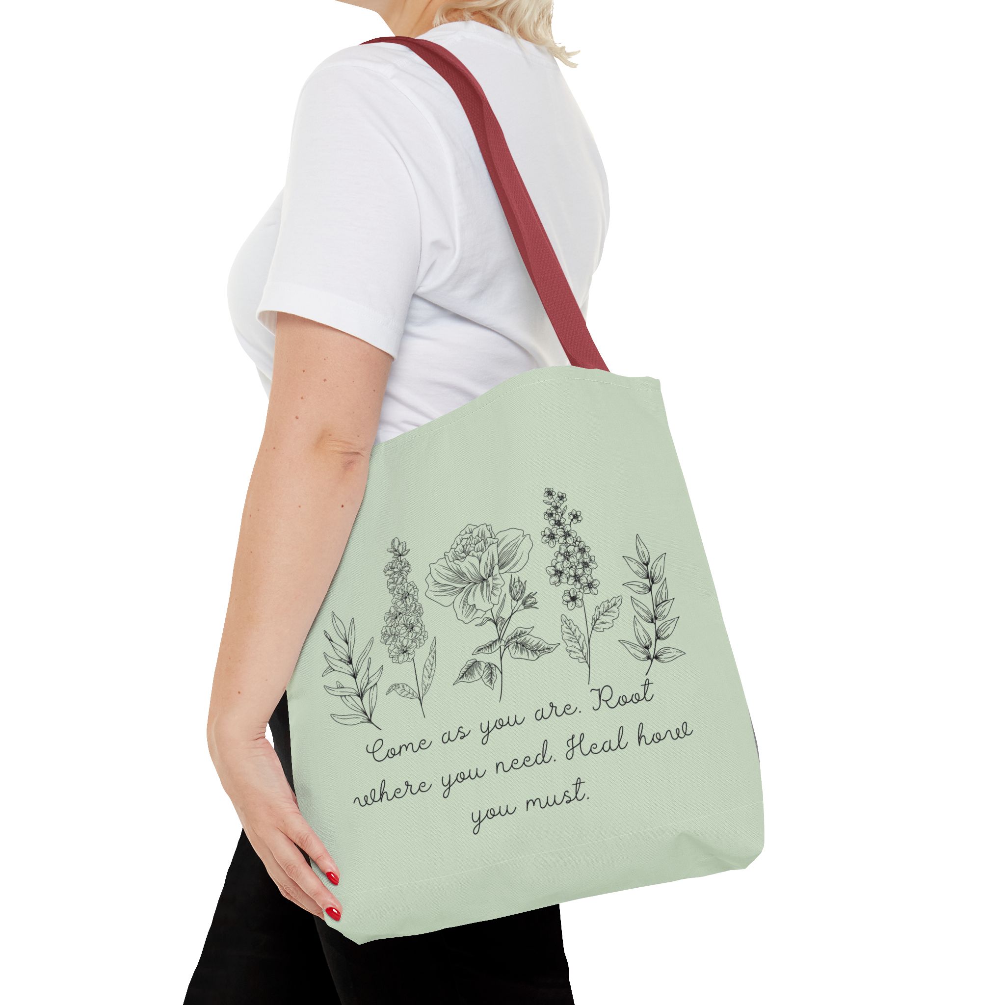 Floral Healing Tote Bag - "Come as you are" Inspirational Design