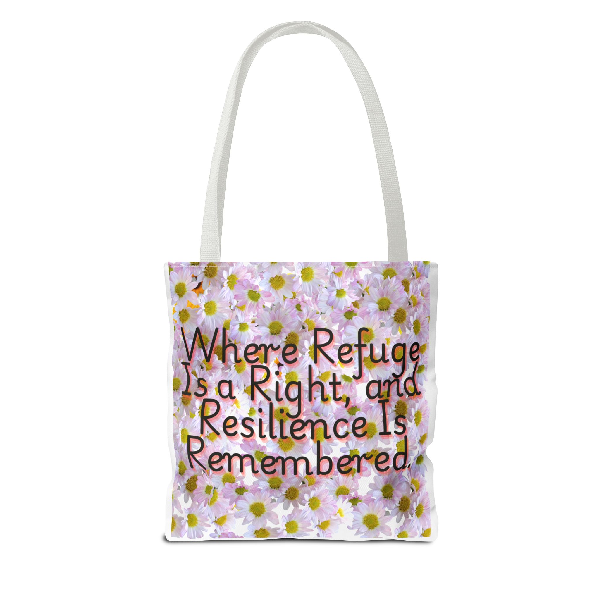 Floral Tote Bag - "Where Refuge Is a Right and Resilience Is Remembered" - Eco-Friendly Shopping or Everyday Use