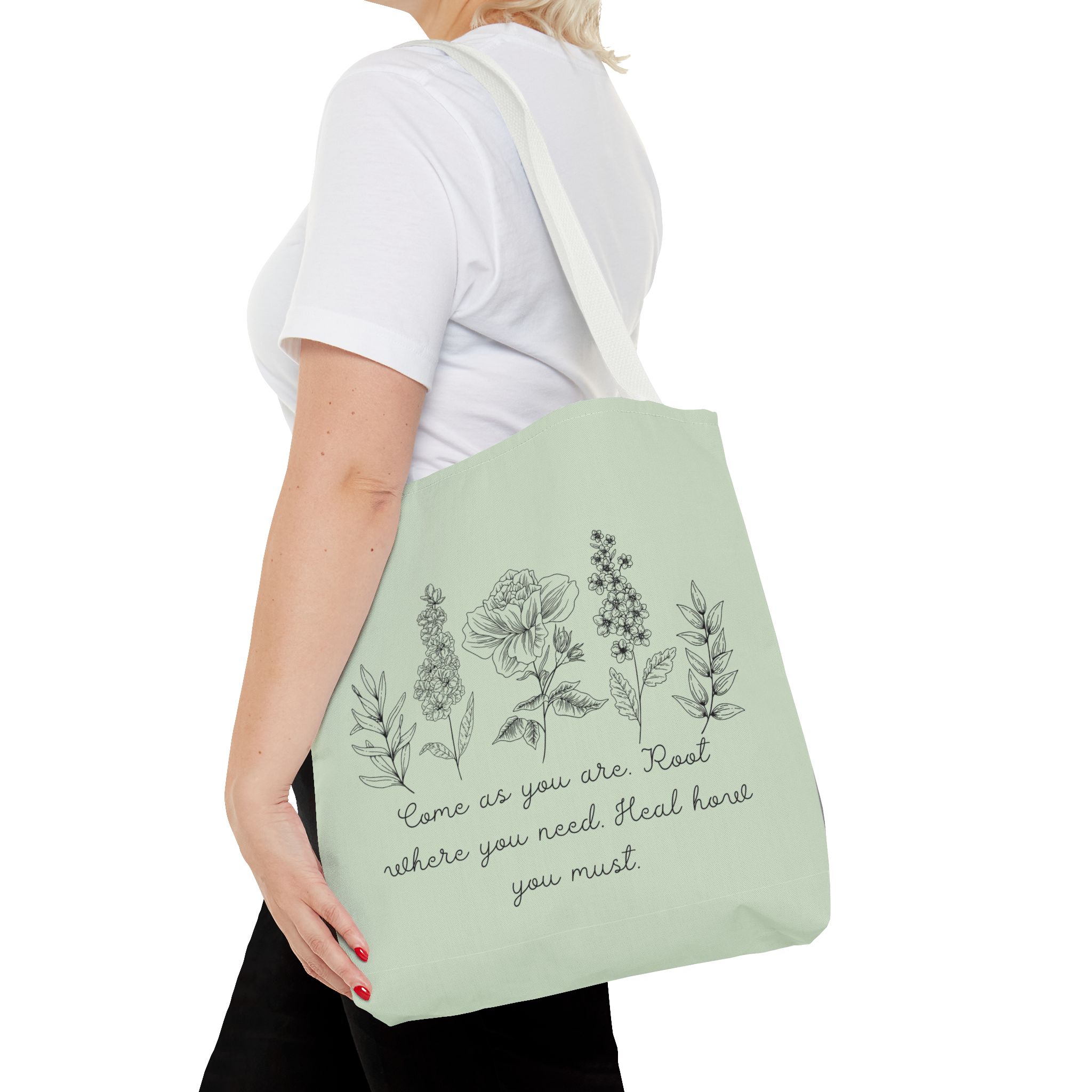 Floral Healing Tote Bag - "Come as you are" Inspirational Design