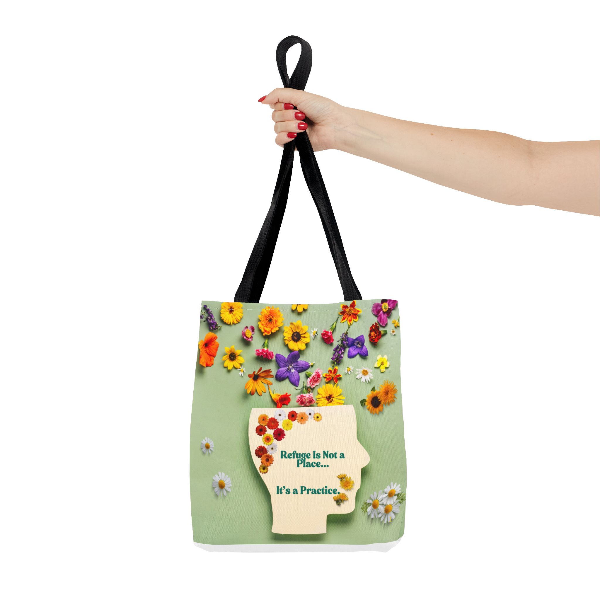 Whimsical Floral Tote Bag - "Refuge Is Not a Place... It's a Practice"