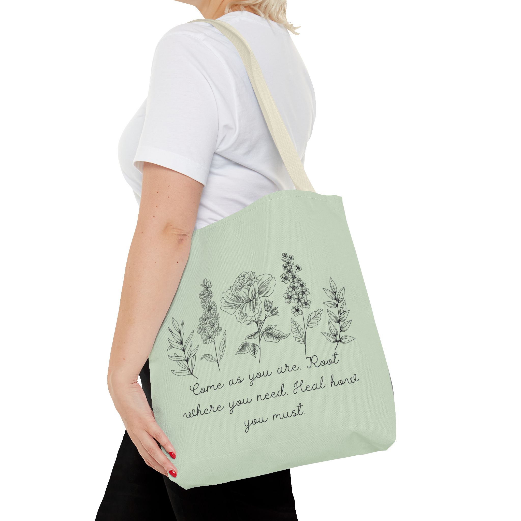 Floral Healing Tote Bag - "Come as you are" Inspirational Design