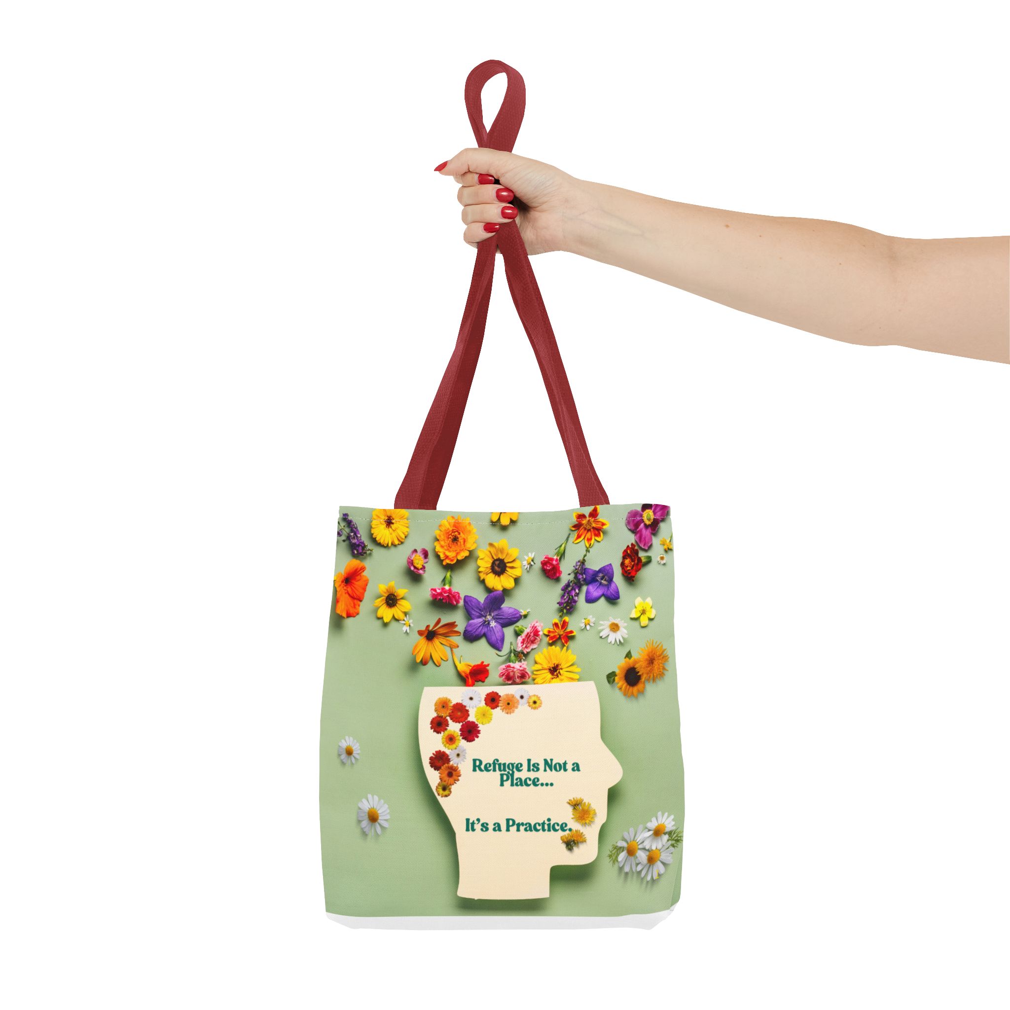 Whimsical Floral Tote Bag - "Refuge Is Not a Place... It's a Practice"