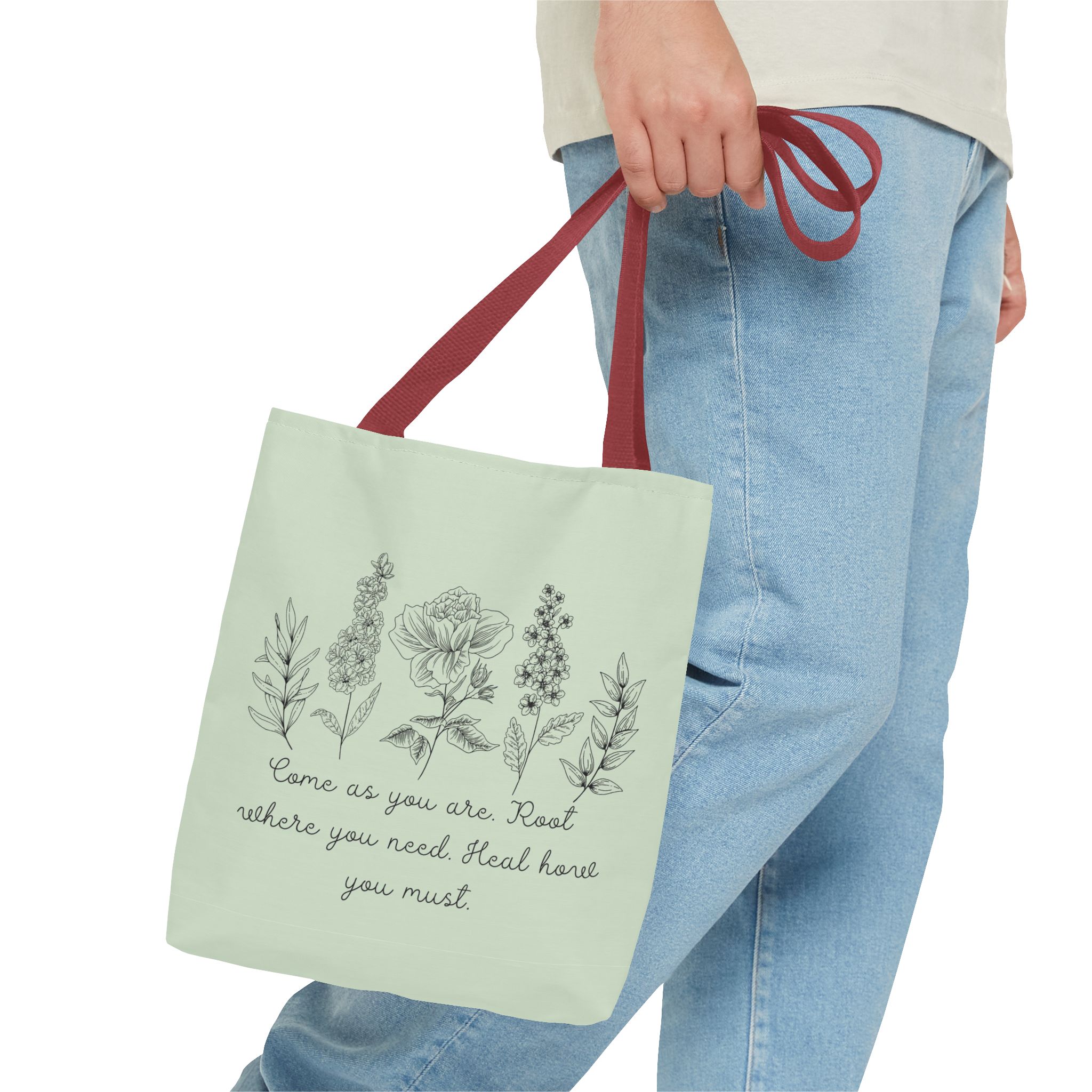 Floral Healing Tote Bag - "Come as you are" Inspirational Design