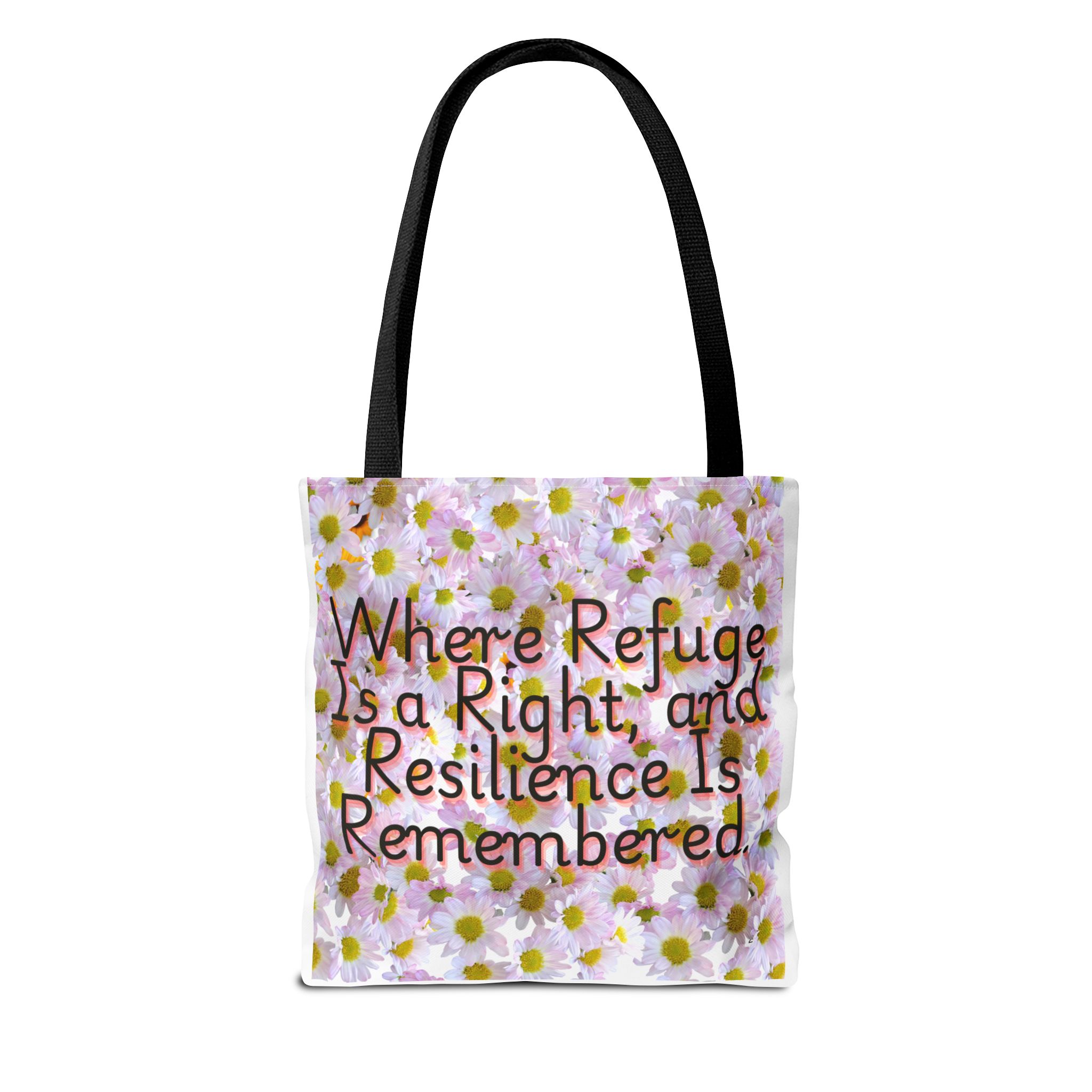 Floral Tote Bag - "Where Refuge Is a Right and Resilience Is Remembered" - Eco-Friendly Shopping or Everyday Use
