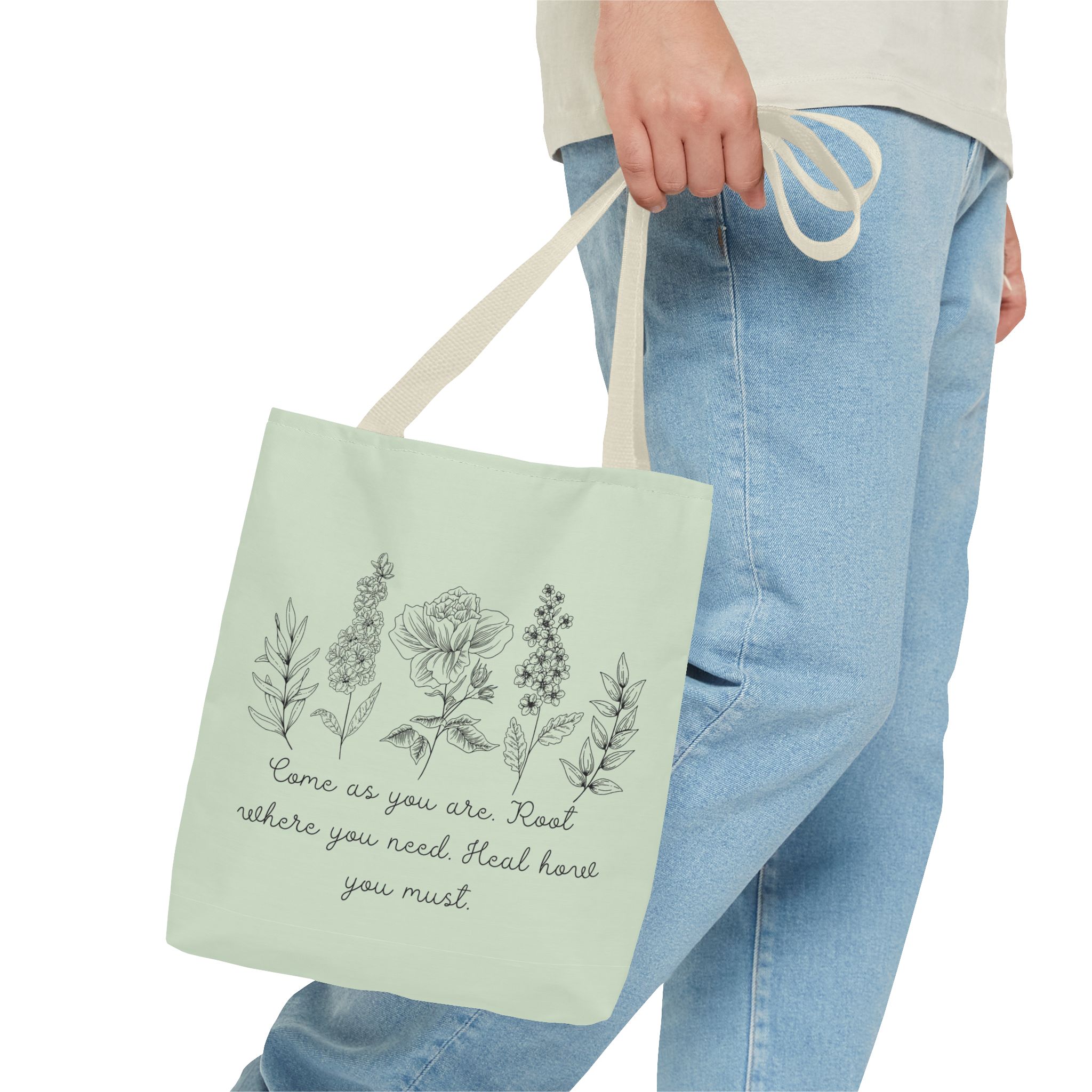 Floral Healing Tote Bag - "Come as you are" Inspirational Design