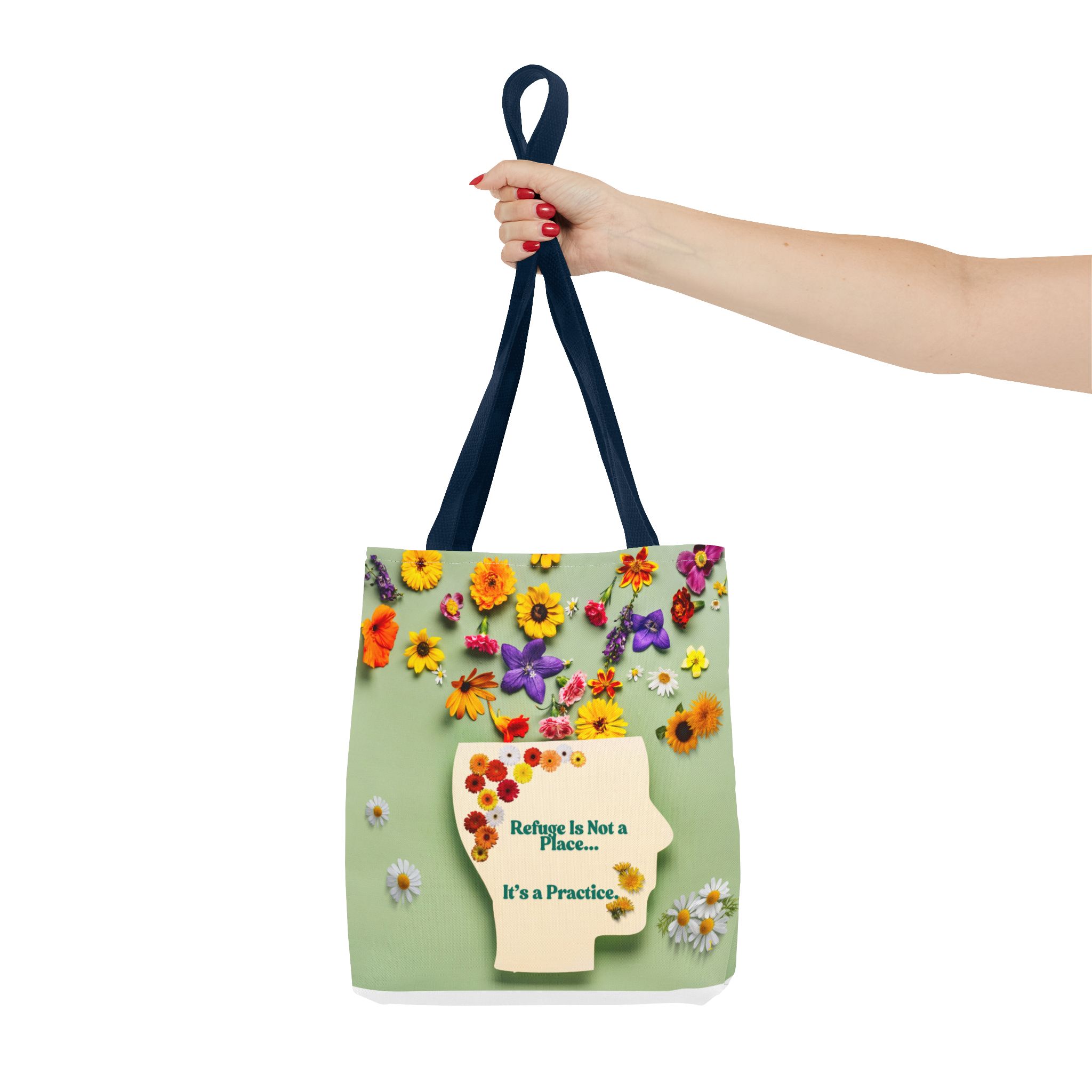 Whimsical Floral Tote Bag - "Refuge Is Not a Place... It's a Practice"