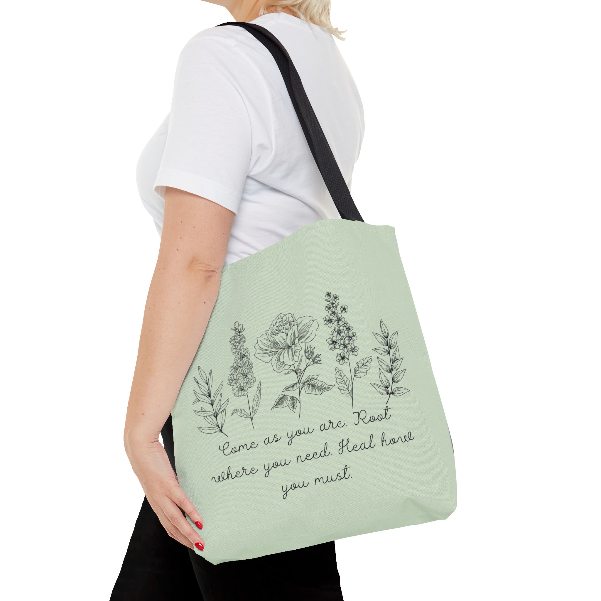 Floral Healing Tote Bag - "Come as you are" Inspirational Design
